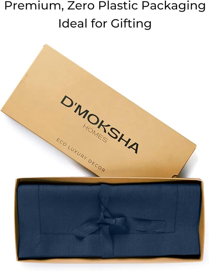 D'Moksha Homes Linen Navy Blue Table Runner 48 Inches - Classic Hemstitch, 100% Pure Linen Coffee Table Runner 14 x 48 Inch Ideal for Dresser Tables - Easter