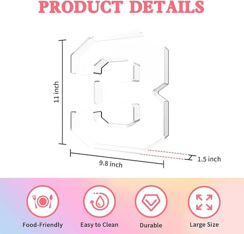 11" Acrylic Number Charcuterie Tray, Fillable Number Charcuterie Box for Food, Reusable Serving Cake Candy Dish Display Tray for Birthday Anniversary Party Decoration (Square Number 3)