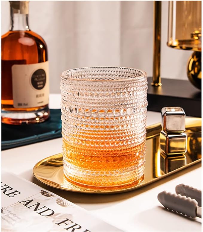 Amzcku Vintage Drinking Glass Set of 6 Kitchen Glasses Cup（13 OZ），for Water，Cocktail，Milk，Juice and Beverage.…
