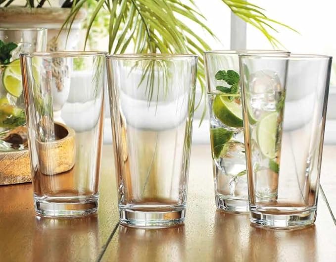 Glaver's Beer Pint Glasses Set of 6, Highball Glass 17 oz Tall Drinking Glasses Everyday Stackable Water Glass Cups Home Bar Cocktail Glassware