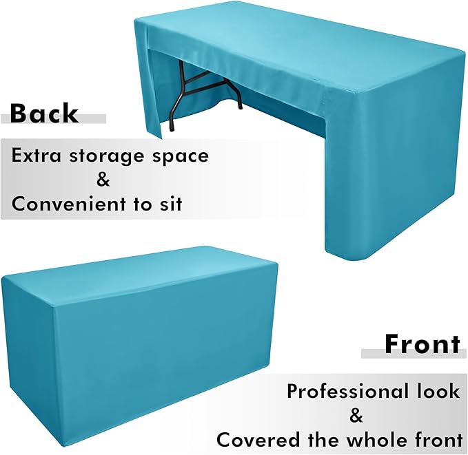 Nasitos 2 Pack Fitted Tablecloth for 4 Foot Tables-Teal Open Back Folding Table Cover Washable and Wrinkle Resistant Table Cloth for Trade Show, Book Fair, Career Fair, Convention, Events