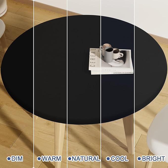 Round Spandex Tablecloth 2 Pack, Elastic Fitted Waterproof Tablecloths for 18"-24" Tables, Stretch Washable Picnic Table Cover for Camping, Dining, Indoor and Outdoor, Black