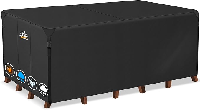 Zettum Patio Furniture Cover Rectangle - 110 Inch Outdoor Table Cover Waterproof & Heavy Duty, Large 600D Lawn Furniture Sofa Set Covers for Outside Dining Table and Chairs Combo - 110 x 74 x 28 Inch