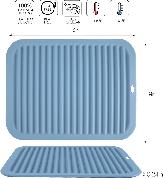Large Silicone Trivet for Hot Dishes, 4PCS Hot Pads Trivets Mats for Hot Pots and Pans, Heat Resistant Silicone Hot Pot Holders, Blue Tables Mat for Countertop, Jar Opener, Drying Mat