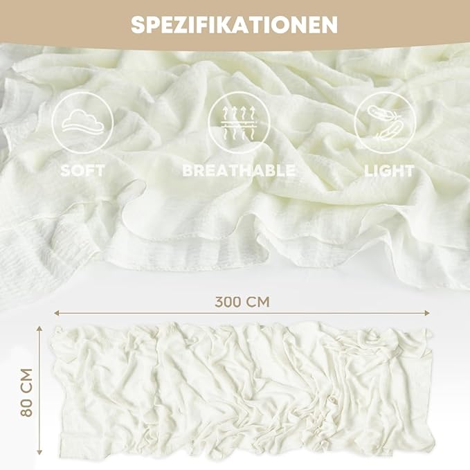 Artoid Mode Boho Milk White Gauze 3 Pieces Wedding Table Runner, 120 Inch Birthday Fabric Kitchen Dining Holiday Table Decor for Home Party Indoor