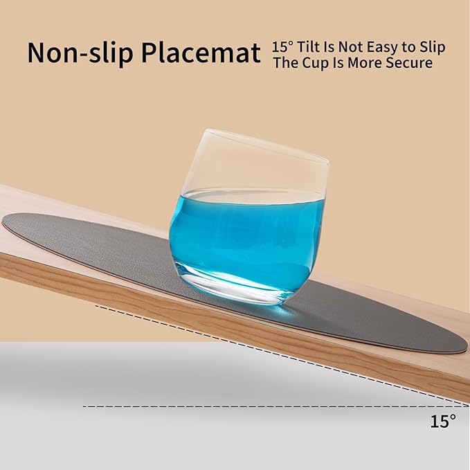 Myir JUN Round Placemats Set of 6 Faux Leather Place Mats and Coasters 15 inch Round Table Mats Dual Sided Non-Slip Stain Resistant Placemats (Gray & Wheat, Set of 6)