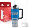 Detroit 30 oz Tumbler with Handle and Straw,Car cup,Coffee Mug,100% Leakproof Insulated Tumbler with Lid and Straw,Made of Stainless Steel,Cup Holder Friendly Base,Classic Collection Gifts for Fans