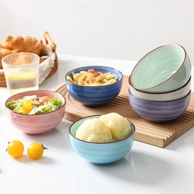 Selamica Ceramic 24 Oz Cereal Bowls Set, Deep Soup Bowls, 5.9 Inch Porcelain Kitchen Bowls for Pasta Salad Dessert Oatmeal Ramen, Microwave Dishwasher Safe, Set of 6, Gradient Color