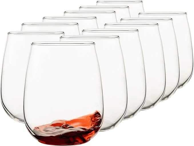 Stemless Wine Glasses Set of 12, 17Oz Red/White Wine Glasses with No Stem, Clear Glassware Set for Red/White Wine, Dishwasher Safe, Ideal for Daily Use, Home Bar, Birthdays, Housewarming Gift