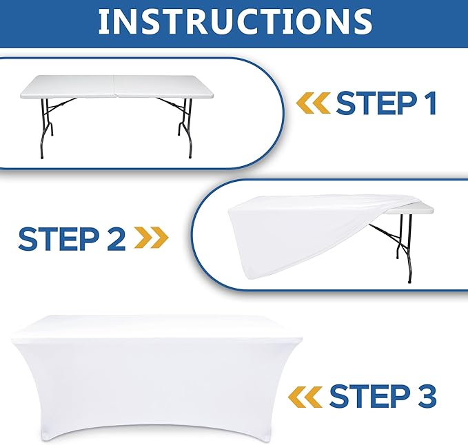 Table Cover for 6 foot Rectangle Tables-8 Pack White Fitted Stretch Tablecloth-Elastic Spandex 6ft Folding Tablecloths for Party, Vendor Booth Display, Banquet Buffet Event, Craft Trade Show