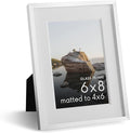 HAUS AND HUES 6x8 Picture Frame with Real Glass & White Premium-Grade Metal Matted to 4x6 - Aluminum 6x8 Picture Frame - Includes Easel Back, Hanging Kit - Ideal for Home, Office (6x8 in, White)