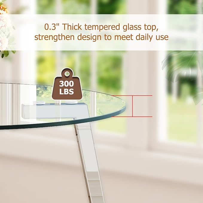42" Round Glass Dining Table Set for 4,Modern Breakfast Table Set for 4 with Silver Chrome Legs,Space Saving Kitchen Table and Light Grey Chairs for Apartment,Easy Assembly