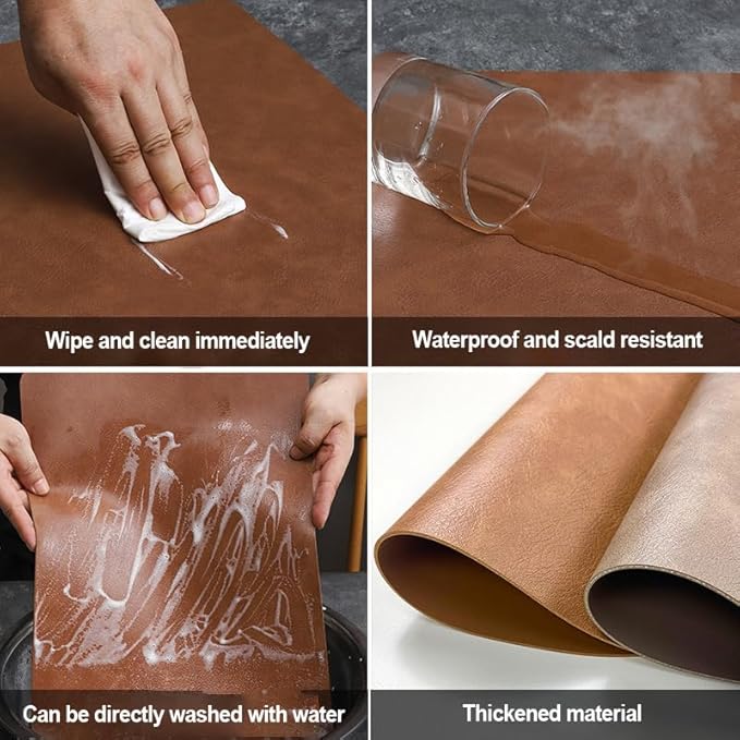 Leather Round Table Washable Placemats, Thick Faux Leather Heat Resistant Wedge Table Placemat, Waterproof Non-Slip Easy to Clean Place mat for Kitchen Coffee Dining Room Table Set of 14