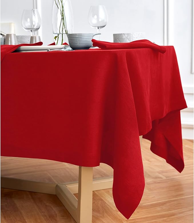 Solino Home Red Linen Tablecloth 70 x 70 Inch - 100% Pure Linen Square Table Cloth - Sonoma, Machine Washable Tablecloth for Valentines, Winter