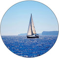 Round Vinyl Fitted Tablecloth, Ocean Print Polyester Table Cloth, Blue Mediterranean Sailboat Sailing in Round Tables 23inch Diameter, Holiday Party Home Kitchen Dining Table Decoration