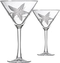 Rolf Glass Starfish Martini Glass 10 Ounce | Set of 2 Stemmed Martini Glasses | Lead-Free Crystal Glass | Diamond-Wheel Etched Coastal Glassware | Made in the USA