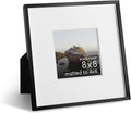 HAUS AND HUES 8x8 Picture Frame with Real Glass & Black Premium-Grade Metal Matted to 4x4 - Aluminum 8x8 Frame - Includes Easel Back, Hanging Kit - Ideal for Home, Office (8x8 in, Black)