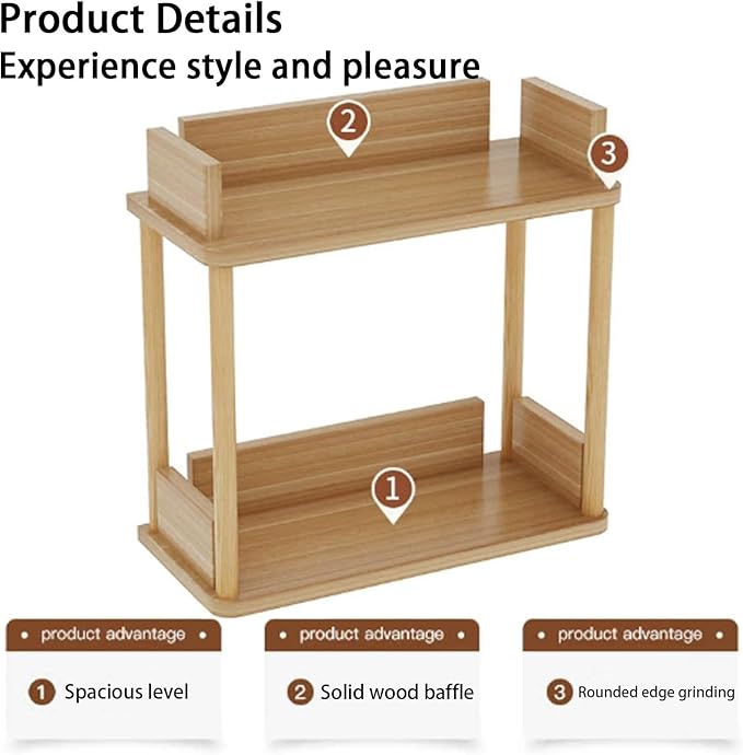Desktop Organizer Shelf, Multi Tier Wood Tabletop Bookshelf, Space Saving Countertop Storage Rack for Office, Bedroom, Living Room(Light Walnut,11.8 * 7.8 * 26.7in)
