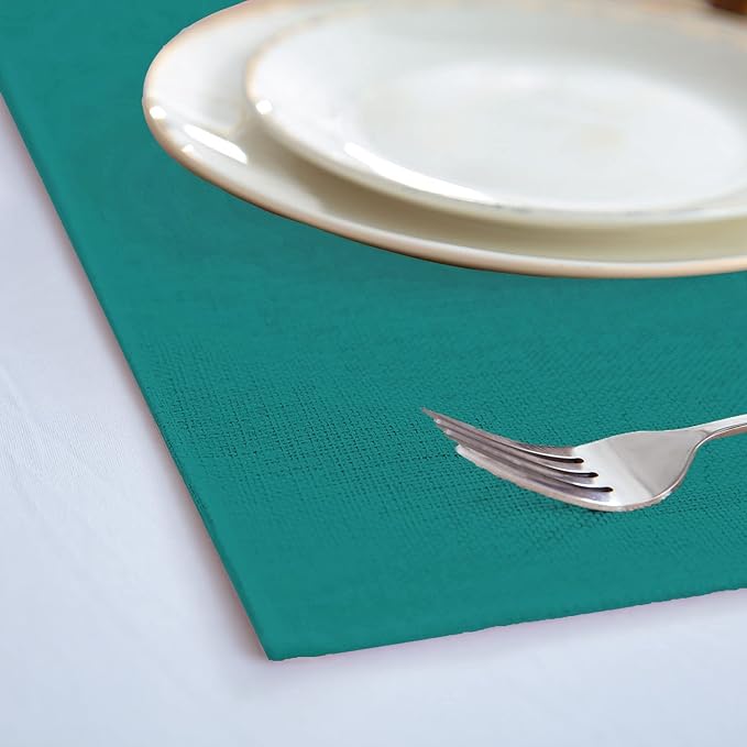Cloth Placemats Set of 8, Linen Type Fabric Placemats Machine Washable Heat Resistant Placemats Wrinkle Free Thick Polyester Kitchen Place Mats for Dining Table (Teal Blue)