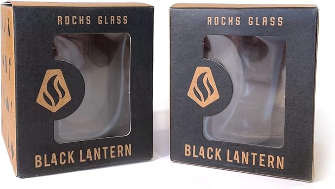 Black Lantern Set of 2 Whiskey Glasses Old Fashioned Glasses for Cocktails Whisky Scotch and Bourbon, Two Premium 11oz. Tumbler Glasses with Mountain and Clouds Screen Printed Design