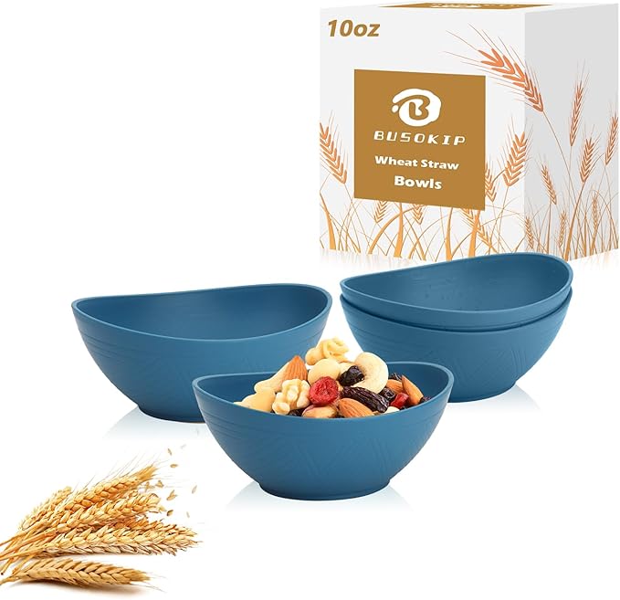 Small Dessert Bowl 5 Inch - 10 OZ Wheat Straw Bowl Unbreakable Plastic Bowls Reusable Lightweight Snack Bowls for Outdoor Microwave and Dishwasher Safe - Blue