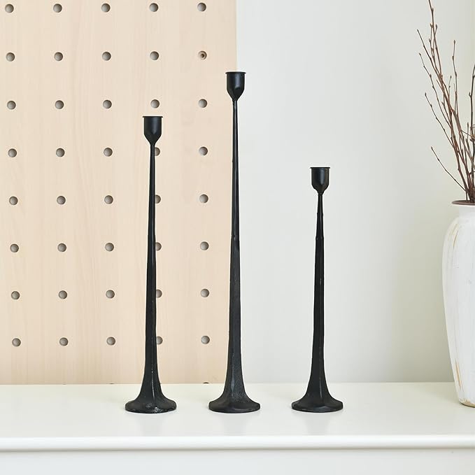 Iron Black Candlestick Holders, Set of 3 Candle Stick Holders,Fits 3/4 inch Thick Candle&Led Candles, Vintage Modern Decorative Centerpiece for Dining Table Centerpiece, Wedding, Party Decor