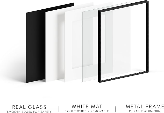 HAUS AND HUES 16x16 Picture Frame with Real Glass & Black Premium-Grade Metal Matted to 12x12 - Aluminum Glass Picture Frame - Includes Hanging Kit - Ideal for Home, Office (16x16 in, Black)