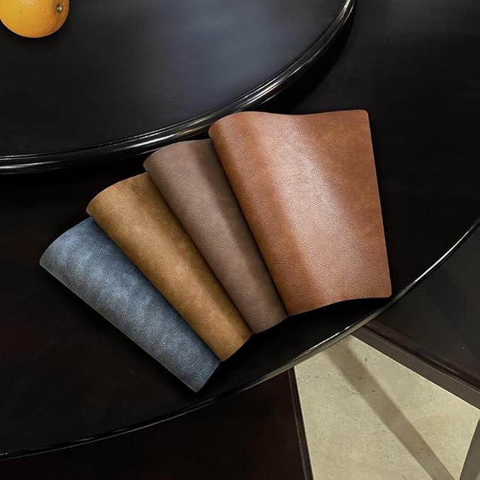 Leather Round Table Washable Placemats, Thick Faux Leather Heat Resistant Wedge Table Placemat, Waterproof Non-Slip Easy to Clean Place mat for Kitchen Coffee Dining Room Table Set of 4