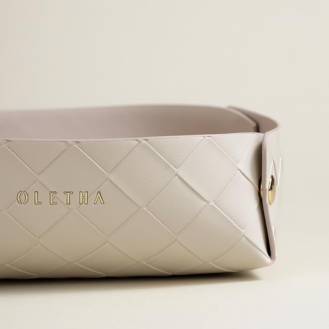 OLETHA Napkin Holder for Luncheon Napkins - Aesthetic Desk Decor for Kitchen & Dining Table - Woven Textured, Beige