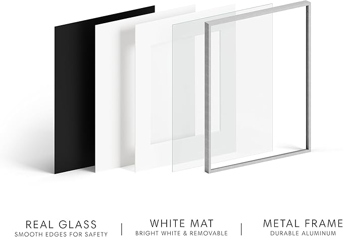 HAUS AND HUES 12x12 Picture Frame with Real Glass & Silver Premium-Grade Metal Matted to 8x8 - Aluminum 12x12 Frame - Includes Hanging Kit - Ideal for Home, Office (12x12 in, Silver)