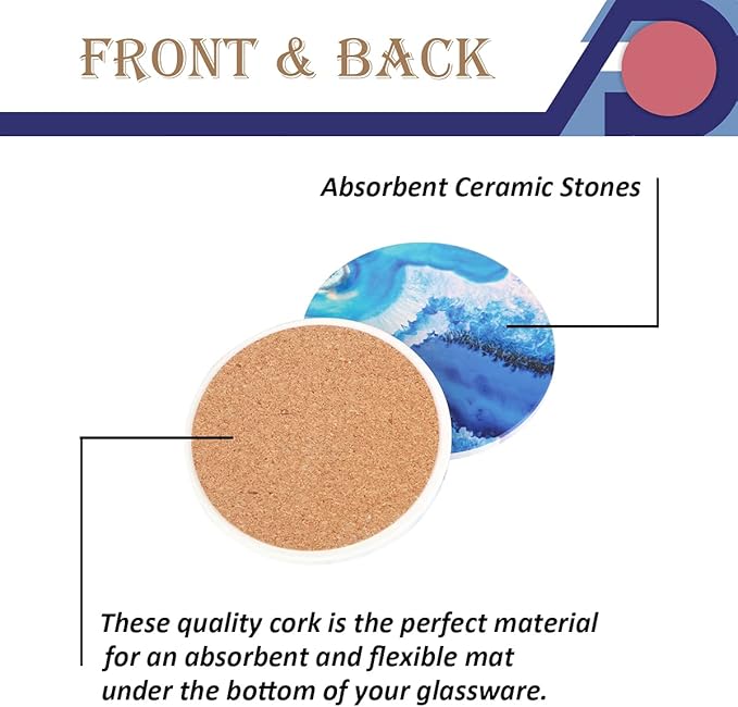 4-Piece Round Absorbent Ceramic Coaster Set with Cork Base – Durable Drink Coasters for Mugs, Cups, and Tabletop Protection (Cuba)
