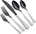 20-Piece Black Silverware Set 18/0 Stainless Steel Flatware White Handle Cutlery Set Service for 4 Dinner Knives Forks Spoons Set Mirror Finish Dishwasher Safe