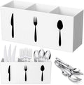 Suzile Acrylic Cutlery Storage Organizer Bin Silverware Caddy Countertop Knife Spoon and Fork Holder Kitchen 3 Section Tableware Storage Box for Cabinet Indoor Home Flatware Dining Room(White,L)