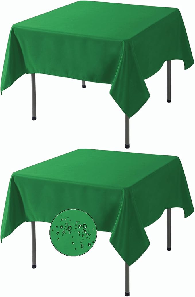 Fokitut 2 Pack Waterproof Square Tablecloth, 70x70 Inch, Stain Resistant and Wrinkle Polyester Table Cloth, Fabric Table Cover for Kitchen Dining, Wedding, Party, Holiday Dinner-Emerald