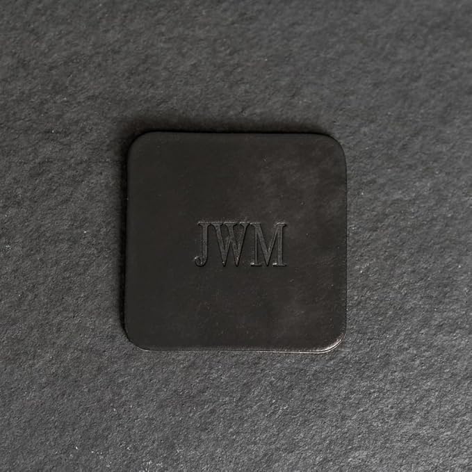 Ox & Pine Personalized Leather Coaster - Sold Individually or in Sets of 4 - Customize Inscription - 100% Full-Grain Leather – 4" Round or 4" Square (Square, Black, 1 Individual Coaster)