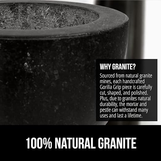 GORILLA GRIP Heavy Duty XL Mortar and Pestle Set with Slip Resistant Base, 4 Cup, 100% Granite Stone Molcajete Guacamole Bowl, Grind Seeds, Spices, Crush Garlic, Kitchen Muddler for Fresh Herbs, Black