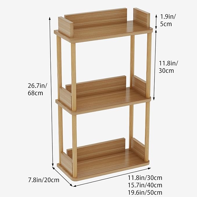Desktop Organizer Shelf, Multi Tier Wood Tabletop Bookshelf, Space Saving Countertop Storage Rack for Office, Bedroom, Living Room(Light Walnut,11.8 * 7.8 * 26.7in)