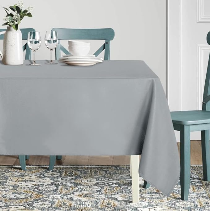 sancua Rectangle Tablecloth - 90 x 132 Inch - Stain and Wrinkle Resistant Washable Polyester Table Cloth, Decorative Fabric Table Cover for Dining Tables, Buffet Parties and Camping, Silver Grey