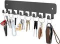 pickpiff Key Holder Wall Mount, Adhesive Key Rack with 8 Hooks Hanger for Car Key Ring, Metal Key Chain Organizer, Black 1 Pack