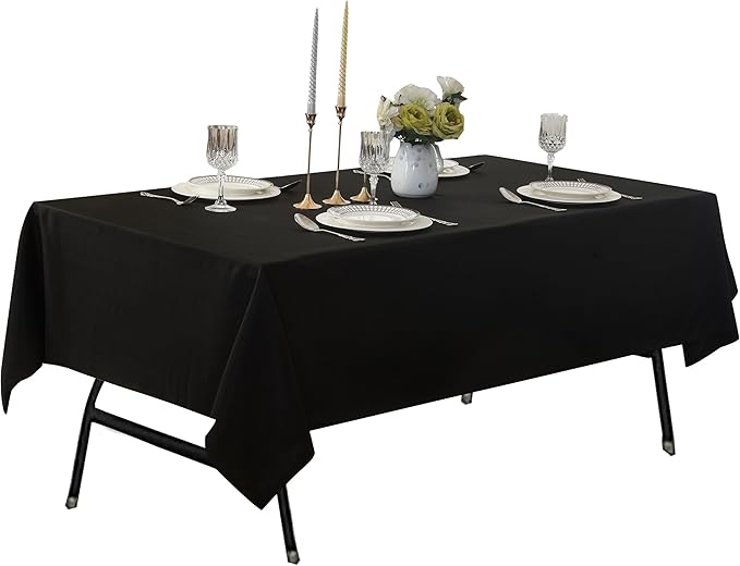 2-Pack 60x60 inch Black Table Cloths, Solid Stain and Wrinkle Resistant Tablecloth, Premium Plain Weave Polyester Fabric Rectangle Table Linen Covers for Hotel, Banquet