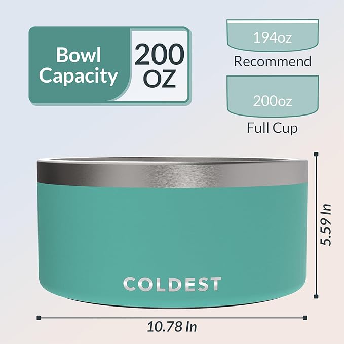 Coldest Dog Bowl - Anti Rust Metal, Non Slip, 3 Layers Insulated Stainless Steel Dog Bowls - Spill Proof & Heavy Duty - Water Bowl for Dogs, Cats & Pets, Dish Washer Safe (200 oz, Terraform Green)