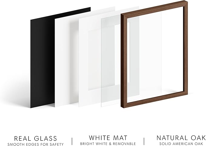 HAUS AND HUES 11x14 Picture Frame with Real Glass & Walnut American Oak Matted to 8x10 - Oak 11x14 Picture Frame Wood - Includes Vertical & Horizontal Hang - Ideal for Home, Office (11x14 in, Walnut)