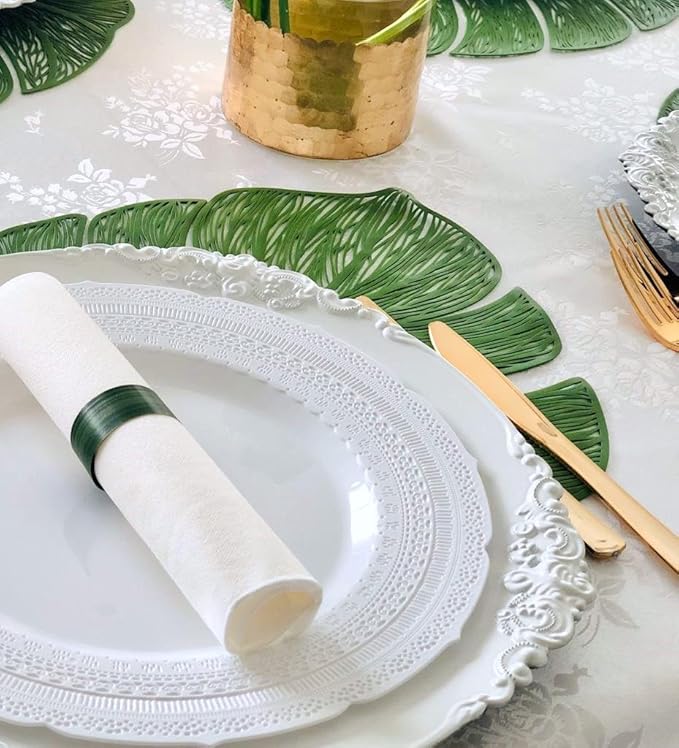 " OCCASIONS " 120 Plates Pack,(60 Guests) Extra Heavyweight Vintage Wedding Disposable/Reusable Plastic Plates 60 x 11'' Dinner + 60 x 8.25'' Salad/Dessert Plate (Chateau White)