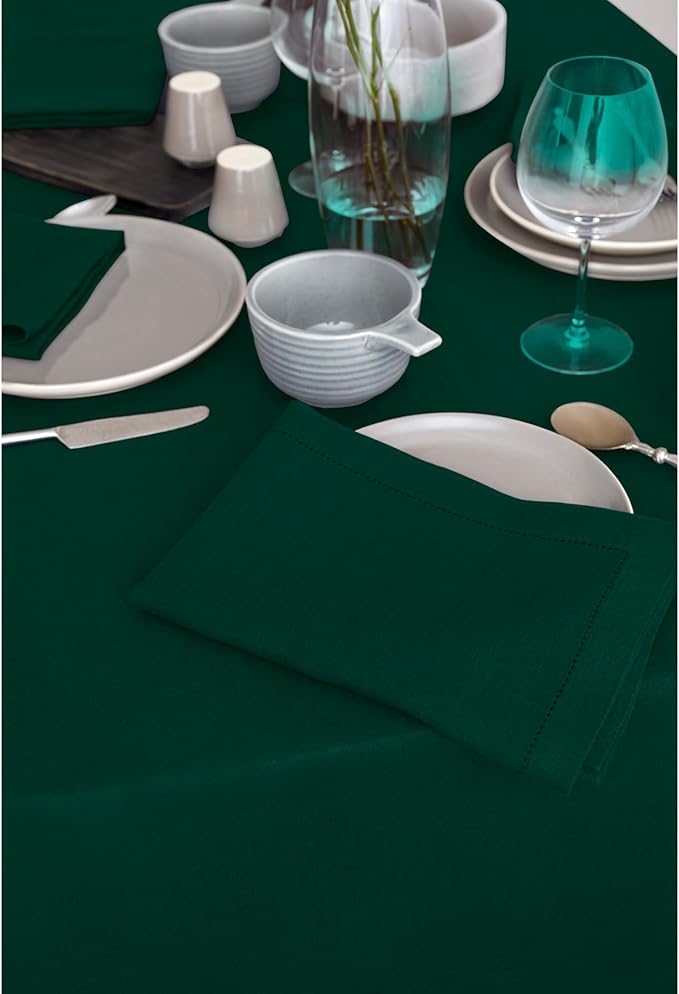 Solino Home Green Linen Tablecloth 70 x 132 Inch - 100% Pure Linen Table Cloth for Rectangle Tables - Sonoma, Machine Washable Tablecloth for Winter, St Patricks Day