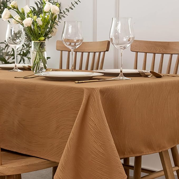 maxmill Jacquard Fall Tablecloth Swirl Design Spillproof Wrinkle Free Heavy Weight Soft Table Cloth for Harvest Thanksgiving Dinner Decorative Fabric Table Cover Square 60 x 60 Inch, Fall Leaf