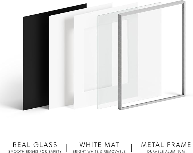 HAUS AND HUES 8x10 Picture Frame with Real Glass & Silver Premium-Grade Metal Matted to 5x7 - Aluminum 8x10 Picture Frame - Includes Easel Back, Hanging Kit - Ideal for Home, Office (8x10 in, Silver)