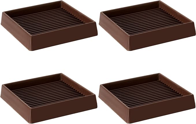 4X4 Rubber Caster Cups, Non Slip Furniture Pads, Anti-Slip Gripper, Anti Skid Furniture Feet, Anti Slide Floor Protector for Bed Couch Stoppers (Brown, 4 Pack)