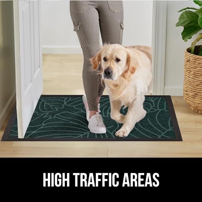 GORILLA GRIP 100% Waterproof All-Season WeatherMax Doormat, 47x35, US Designed Natural Rubber, Stain and Fade Resistant, Low Profile Indoor Outdoor Door Mats, Easy Clean Patio Mat, Green Palm
