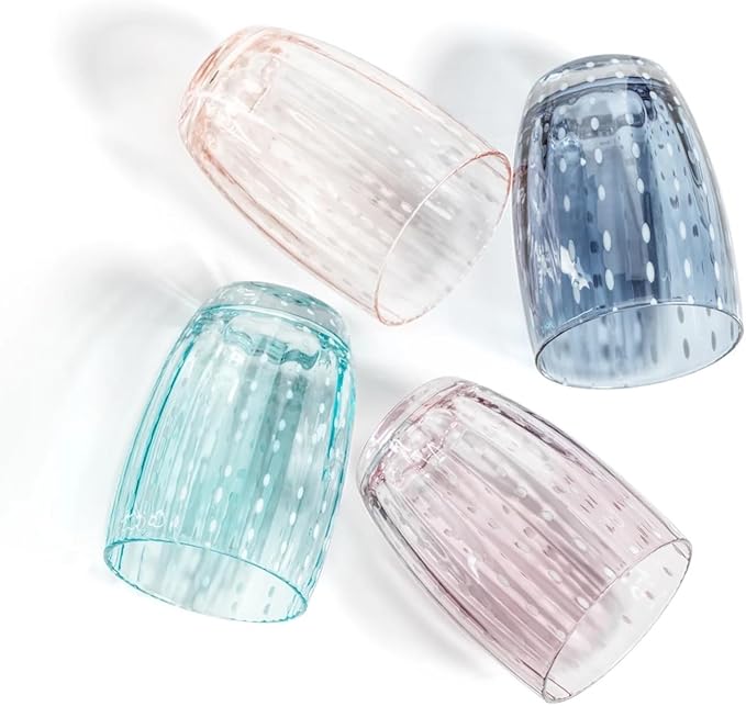 Zodax Portofino White Dot Glassware or Stemware Sets of 4 (Navy Blue, Tumbler)