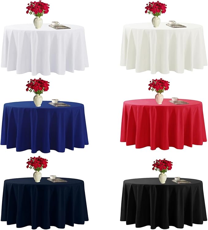 Fokitut 6 Pack Round Tablecloth, 90 Inch, Stain Resistant and Wrinkle Polyester Table Cloth, Fabric Table Cover for Kitchen Dining, Wedding, Party, Holiday Dinner-White